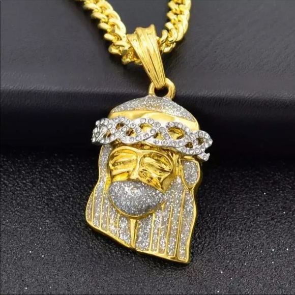 NEW men iced out Jesus flashy face necklace